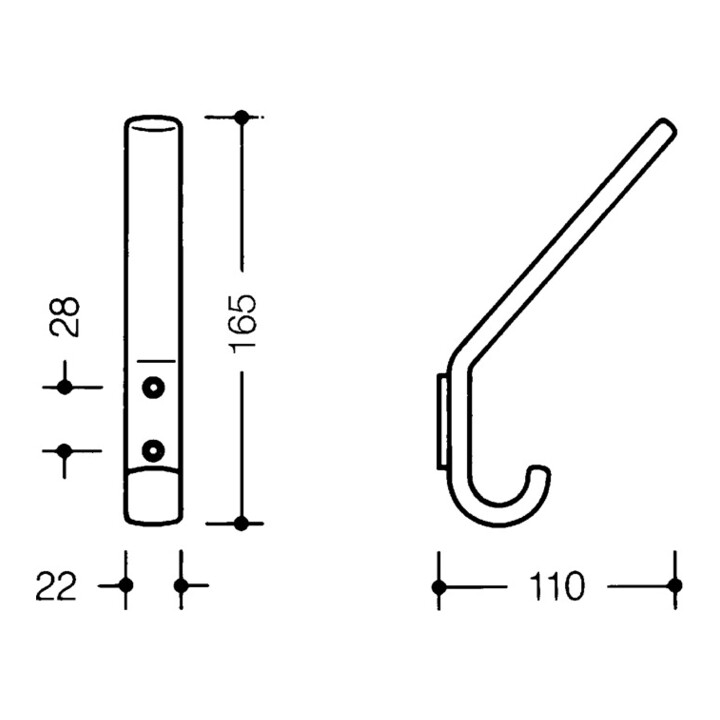 Patère HEWI 477.90.070 simple A.110mm PA blanc pur 99 H.165mm
