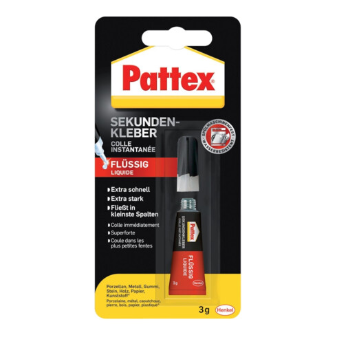 PATTEX Colle cyanoacrylate Classic liquide incolore 3g tube