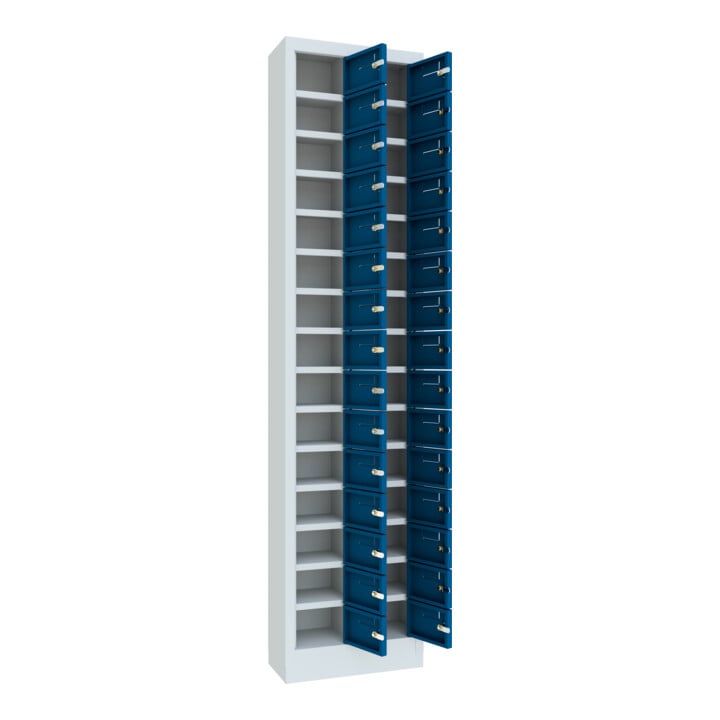 Pavoy Kleinfachschrank, 1950x460x200 mm, RAL 30 Fächer, RAL 7035/5010