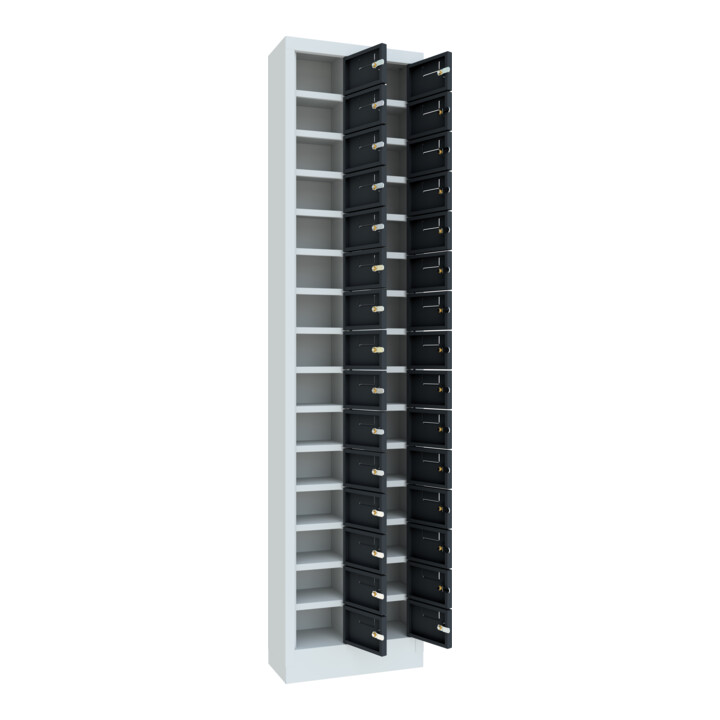 Pavoy Kleinfachschrank, 1950x460x200 mm, RAL 30 Fächer, RAL 7035/7016