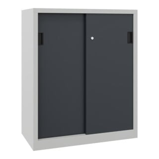 Pavoy Schiebetürenschrank, 1200x1000x400 mm, 2 Böden gepulvert, RAL 7035/7016