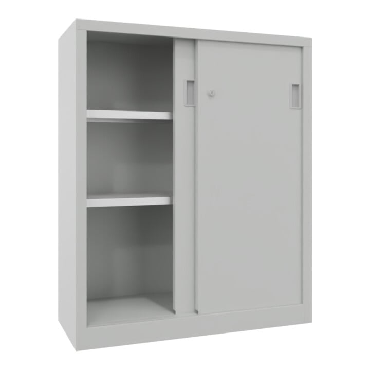 Pavoy Schiebetürenschrank, 1200x1000x400 mm, 2 Böden gepulvert, RAL 7035