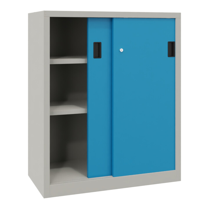 Pavoy Schiebetürenschrank, 1200x1000x500 mm, 2 Böden gepulvert, RAL 7035/5012