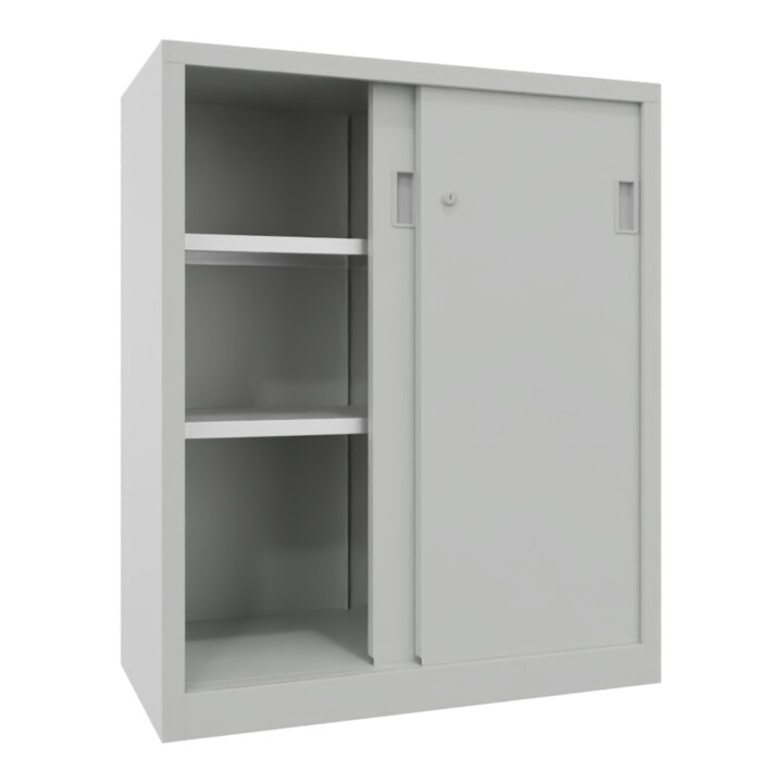 Pavoy Schiebetürenschrank, 1200x1000x500 mm, 2 Böden gepulvert, RAL 7035