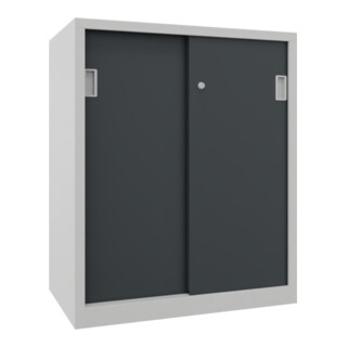 Pavoy Schiebetürenschrank, 1200x1000x600 mm, 2 Böden gepulvert, RAL 7035/7016
