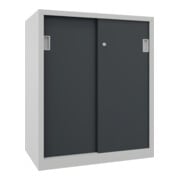 Pavoy Schiebetürenschrank, 1200x1000x600 mm, 2 Böden gepulvert, RAL 7035/7016