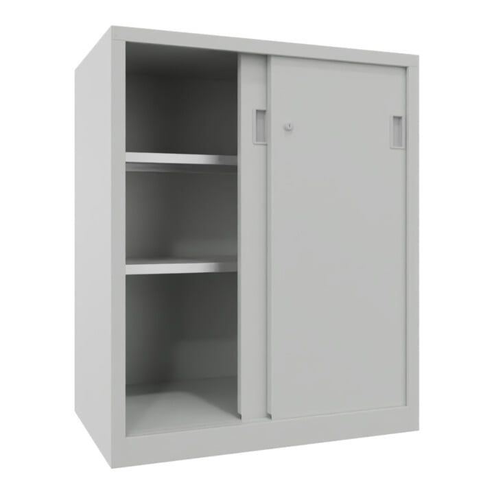 Pavoy Schiebetürenschrank, 1200x1000x600 mm, 2 Böden gepulvert, RAL 7035