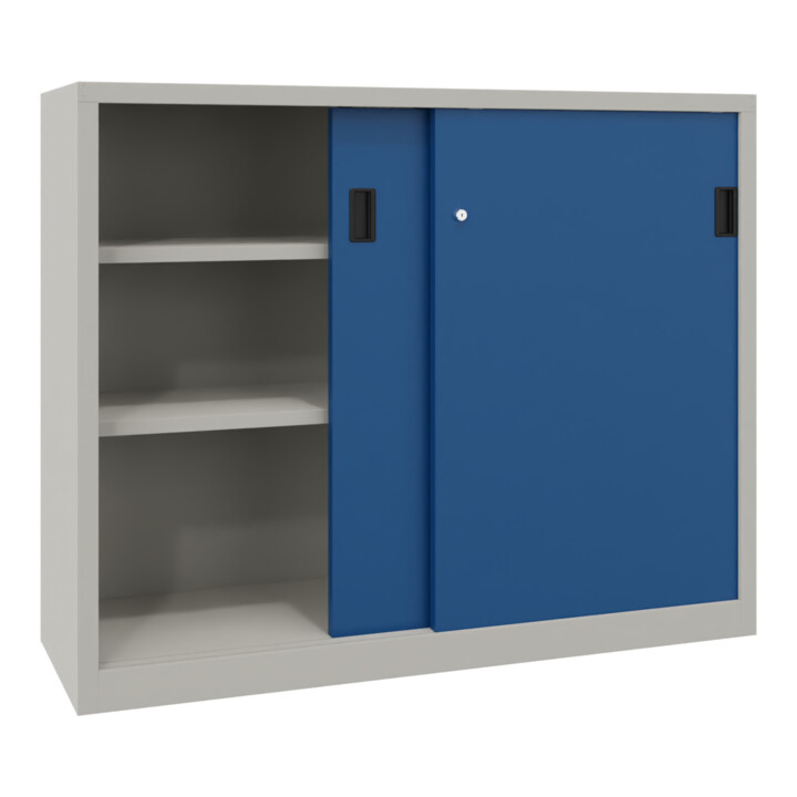 Pavoy Schiebetürenschrank, 1200x1500x400 mm, 4 Böden gepulvert, RAL 7035/5010