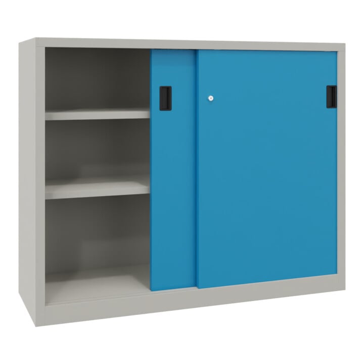 Pavoy Schiebetürenschrank, 1200x1500x400 mm, 4 Böden gepulvert, RAL 7035/5012