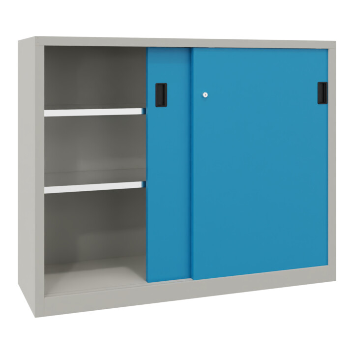 Pavoy Schiebetürenschrank, 1200x1500x400 mm, 4 Böden verzinkt, RAL 7035/5012