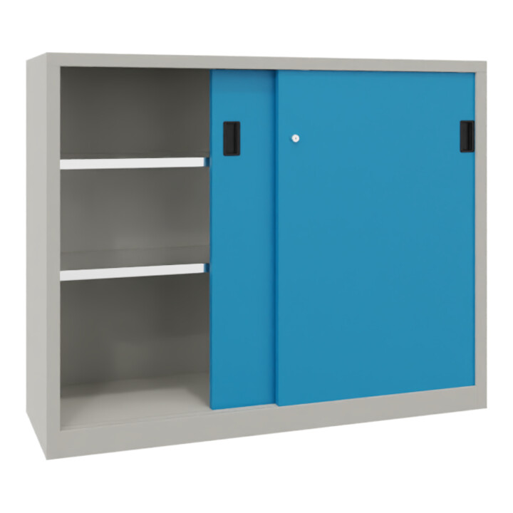 Pavoy Schiebetürenschrank, 1200x1500x600 mm, 4 Böden verzinkt, RAL 7035/5012