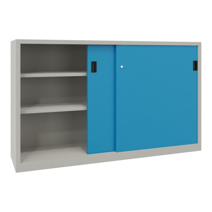 Pavoy Schiebetürenschrank, 1200x2000x400 mm, 4 Böden gepulvert, RAL 7035/5012