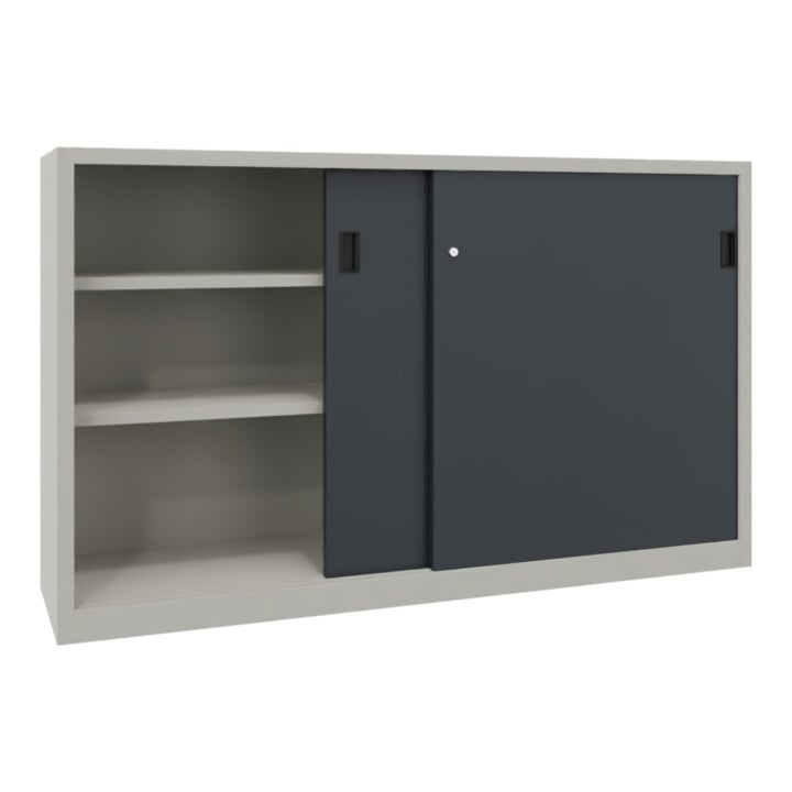 Pavoy Schiebetürenschrank, 1200x2000x400 mm, 4 Böden gepulvert, RAL 7035/7016