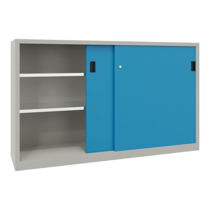 Pavoy Schiebetürenschrank, 1200x2000x600 mm, 4 Böden verzinkt, RAL 7035/5012