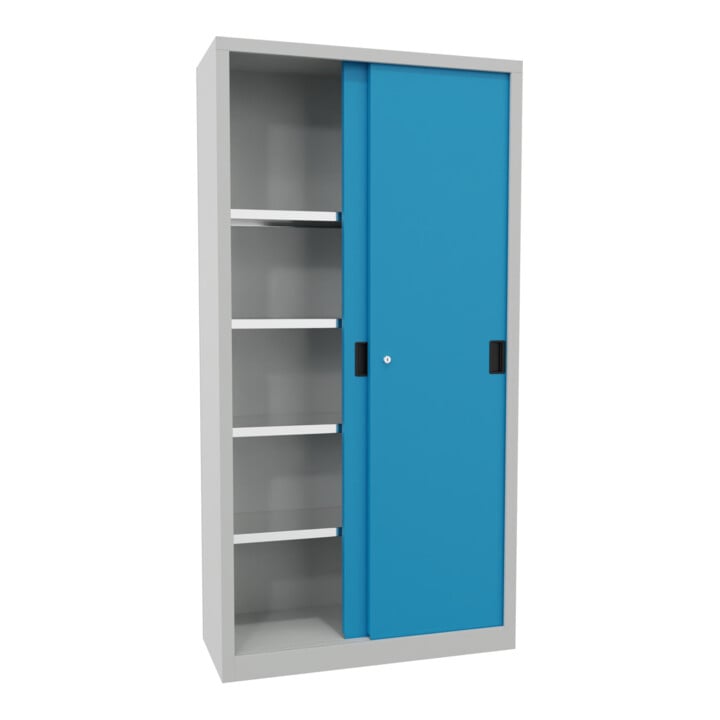 Pavoy Schiebetürenschrank, 1950x1000x400 mm, 4 Böden verzinkt, RAL 7035/5012