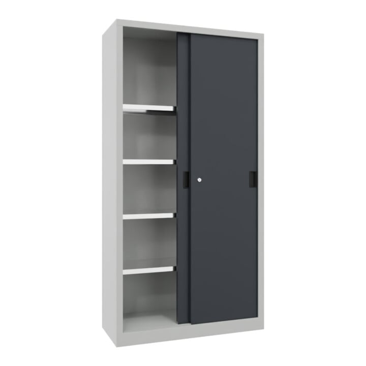 Pavoy Schiebetürenschrank, 1950x1000x400 mm, 4 Böden verzinkt, RAL 7035/7016