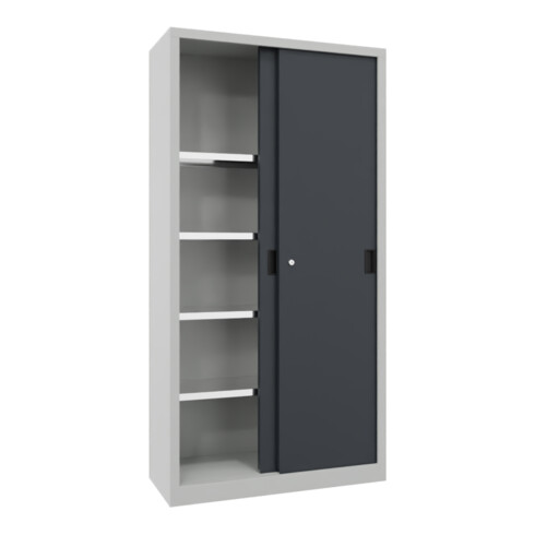 Pavoy Schiebetürenschrank, 1950x1000x400 mm, 4 Böden verzinkt, RAL 7035/7016