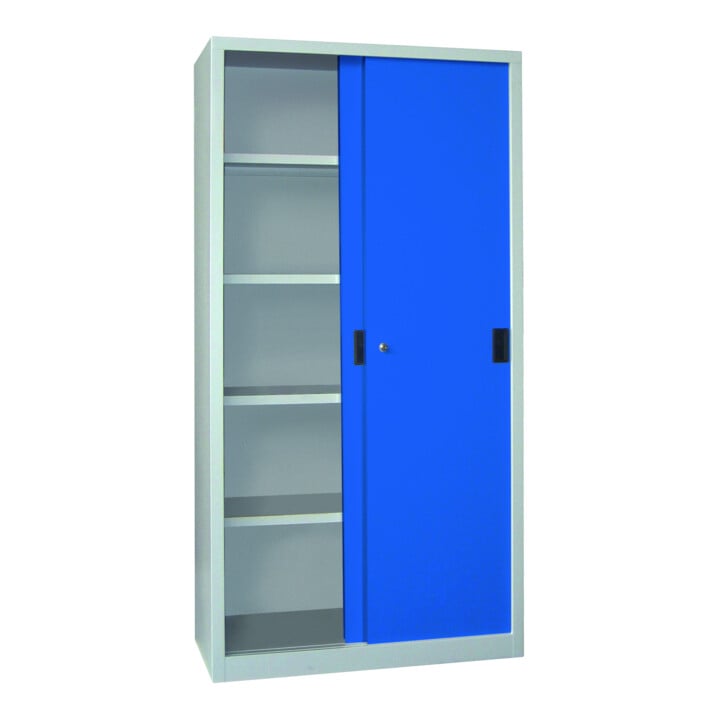 Pavoy Schiebetürenschrank, 1950x1000x500 mm, 4 Böden verzinkt, RAL 7035/5010