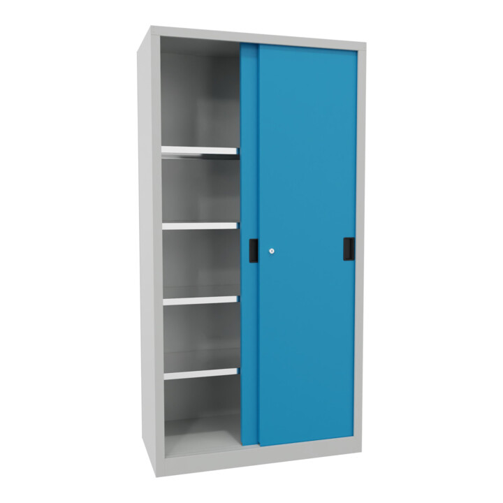 Pavoy Schiebetürenschrank, 1950x1000x500 mm, 4 Böden verzinkt, RAL 7035/5012