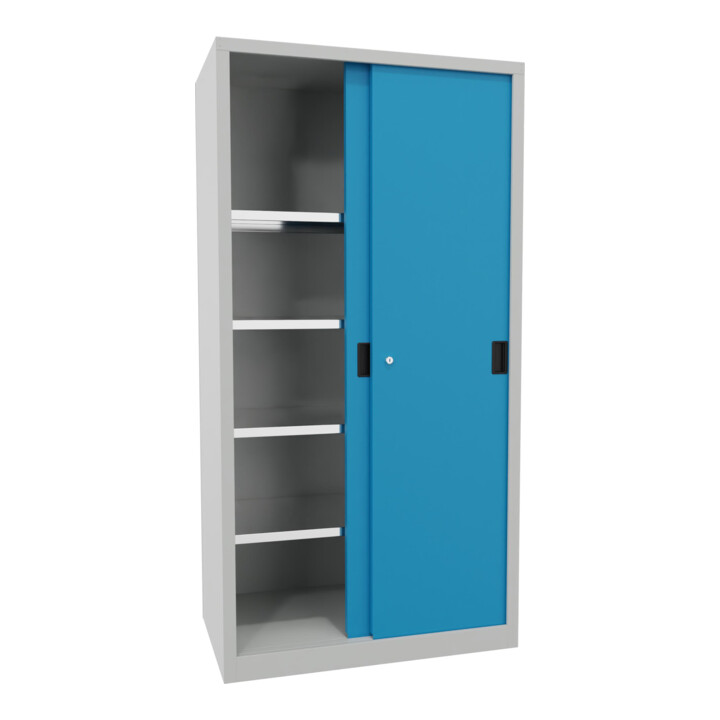 Pavoy Schiebetürenschrank, 1950x1000x600 mm, 4 Böden verzinkt, RAL 7035/5012