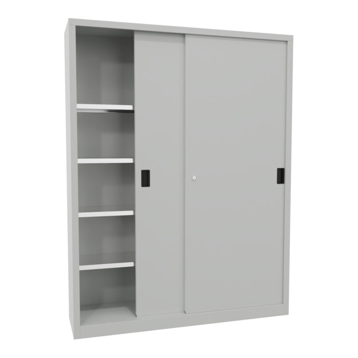 Pavoy Schiebetürenschrank, 1950x1500x400 mm, 8 Böden verzinkt, RAL 7035