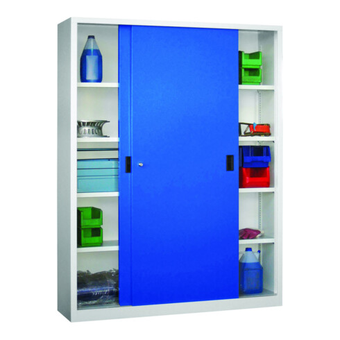 Pavoy Schiebetürenschrank, 1950x1500x400 mm, 8 Böden verzinkt, RAL 7035/5010
