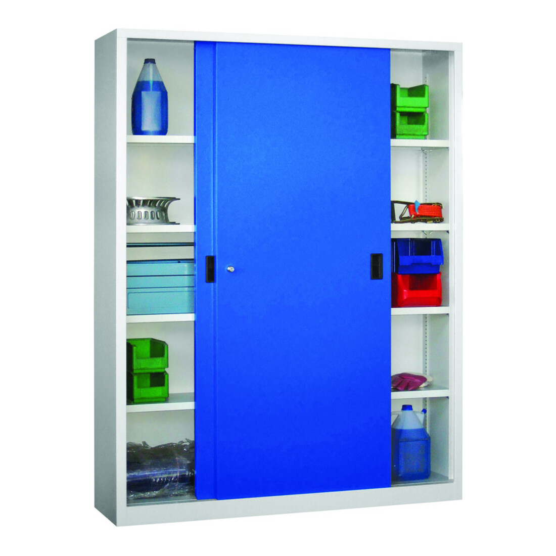Pavoy Schiebetürenschrank, 1950x1500x400 mm, 8 Böden verzinkt, RAL 7035/5010