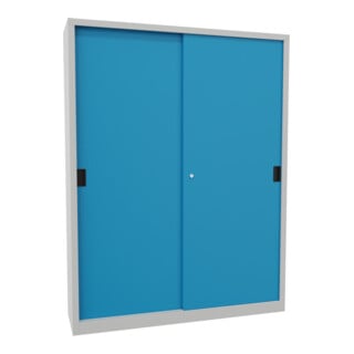 Pavoy Schiebetürenschrank, 1950x1500x400 mm, 8 Böden verzinkt, RAL 7035/5012