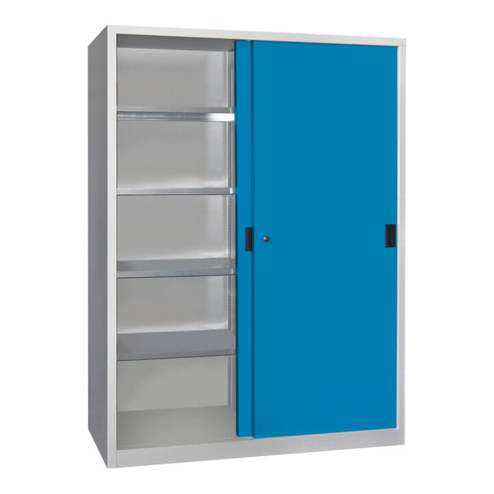 Pavoy Schiebetürenschrank, 1950x1500x400 mm, 8 Böden verzinkt, RAL 7035/5012