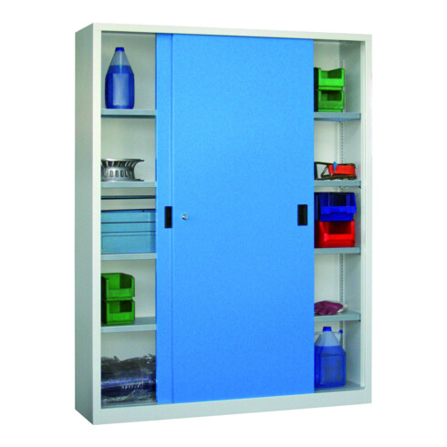 Pavoy Schiebetürenschrank, 1950x1500x400 mm, 8 Böden verzinkt, RAL 7035/5012