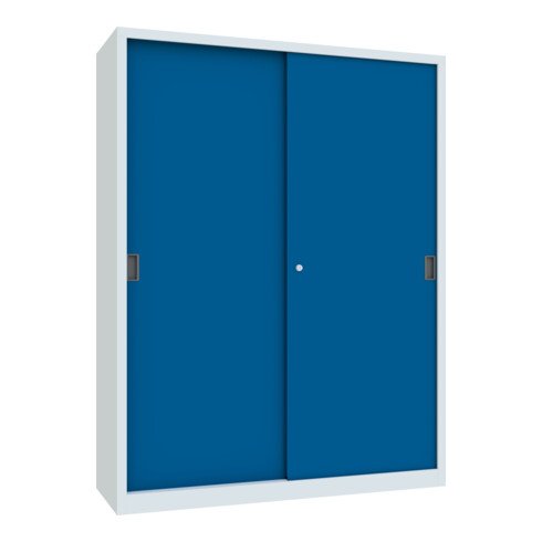 Pavoy Schiebetürenschrank, 1950x1500x500 mm, 8 Böden verzinkt, RAL 7035/5010