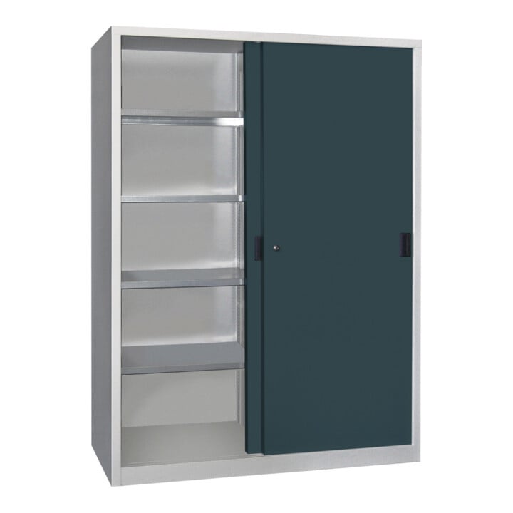 Pavoy Schiebetürenschrank, 1950x1500x500 mm, 8 Böden verzinkt, RAL 7035/7016