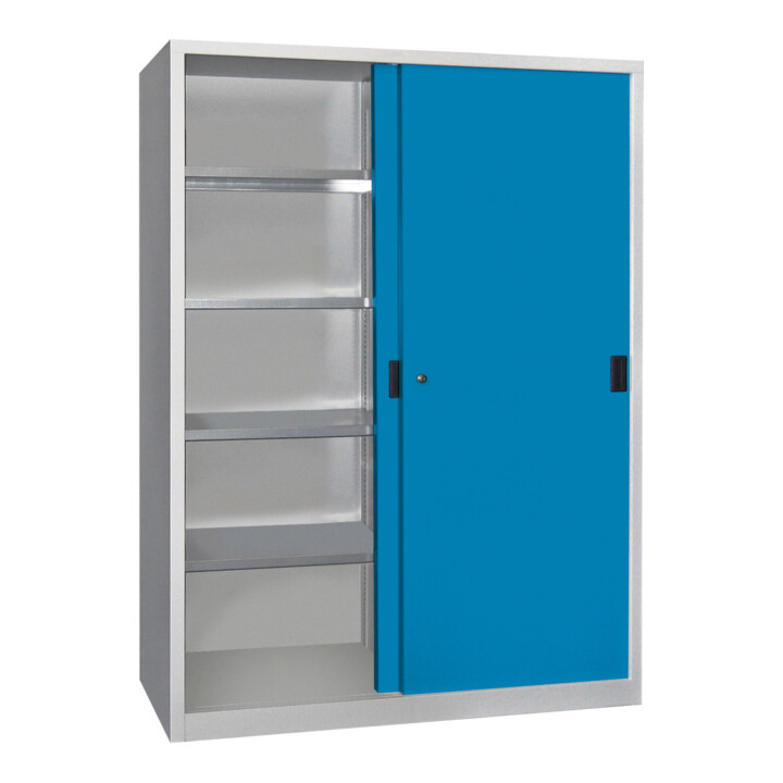 Pavoy Schiebetürenschrank, 1950x1500x600 mm, 8 Böden verzinkt, RAL 7035/5012