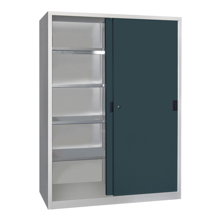 Pavoy Schiebetürenschrank, 1950x1500x600 mm, 8 Böden verzinkt, RAL 7035/7016
