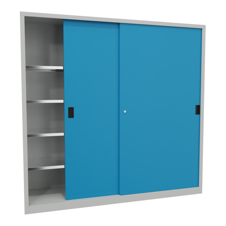 Pavoy Schiebetürenschrank, 1950x2000x500 mm, 8 Böden verzinkt, RAL 7035/5012