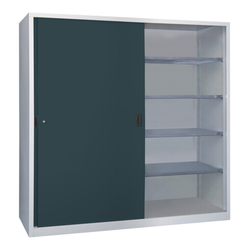 Pavoy Schiebetürenschrank, 1950x2000x500 mm, 8 Böden verzinkt, RAL 7035/7016