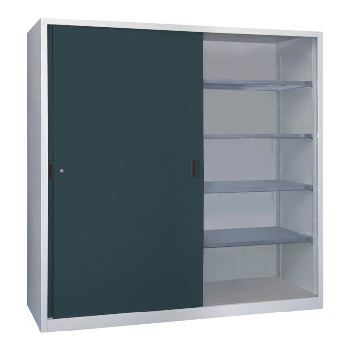 Pavoy Schiebetürenschrank, 1950x2000x500 mm, 8 Böden verzinkt, RAL 7035/7016