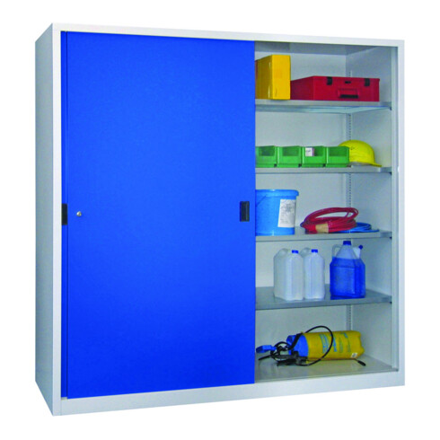 Pavoy Schiebetürenschrank, 1950x2000x600 mm, 8 Böden verzinkt, RAL 7035/5010