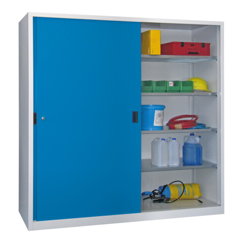 Pavoy Schiebetürenschrank, 1950x2000x600 mm, 8 Böden verzinkt, RAL 7035/5012