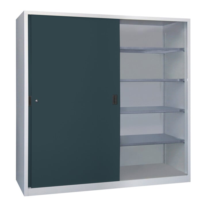 Pavoy Schiebetürenschrank, 1950x2000x600 mm, 8 Böden verzinkt, RAL 7035/7016