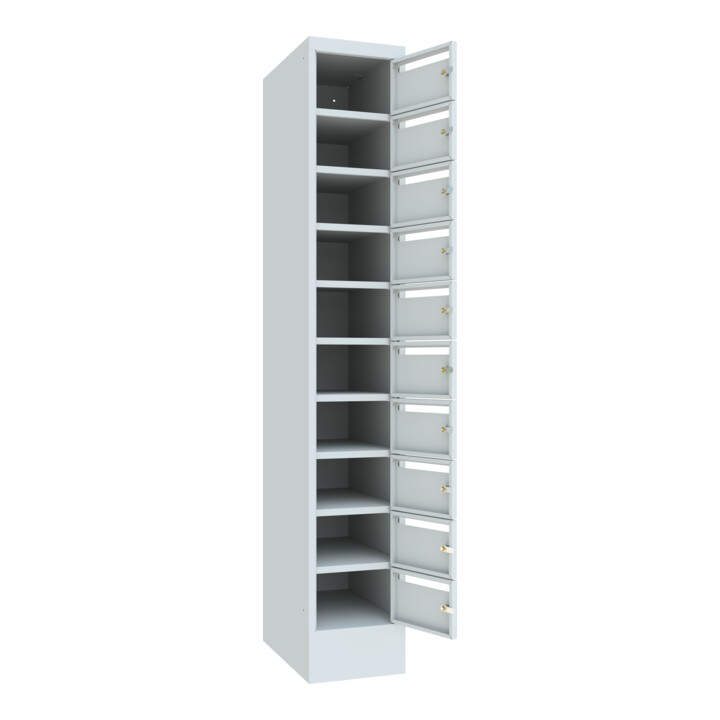 Pavoy Schließfachschrank, 1 x 10 Fächer, Korpus / Front Lichtgrau