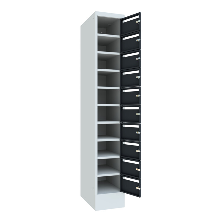 Pavoy Schließfachschrank, 1 x 10 Fächer, Korpus Lichtgrau/ Front Anthrazitgrau