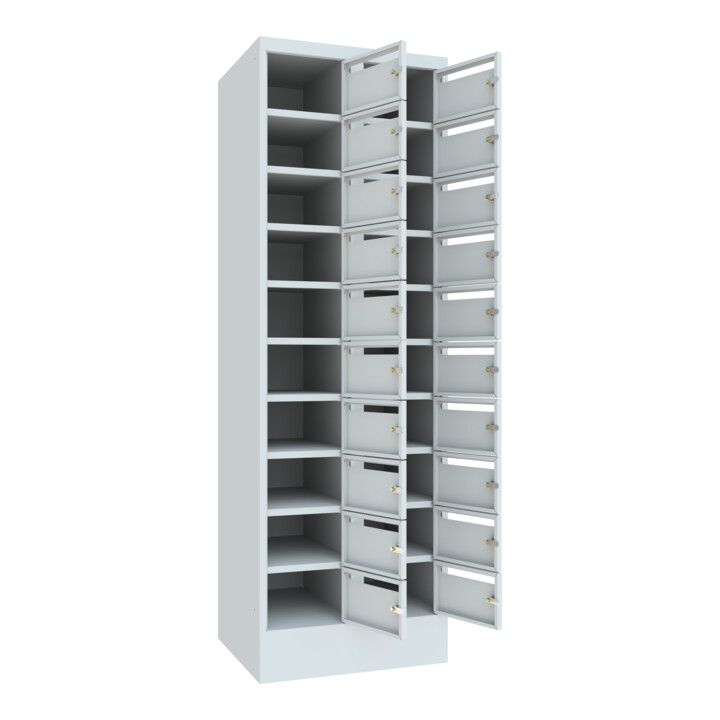 Pavoy Schließfachschrank, 2 x 10 Fächer, Korpus / Front Lichtgrau