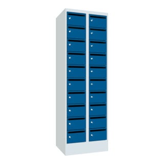 Pavoy Schließfachschrank, 2 x 10 Fächer, Korpus Lichtgrau/ Front Enzianblau