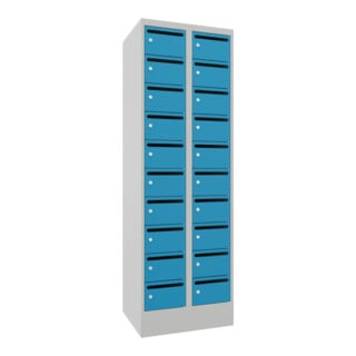 Pavoy Schließfachschrank, 2 x 10 Fächer, Korpus Lichtgrau/ Front Lichtblau