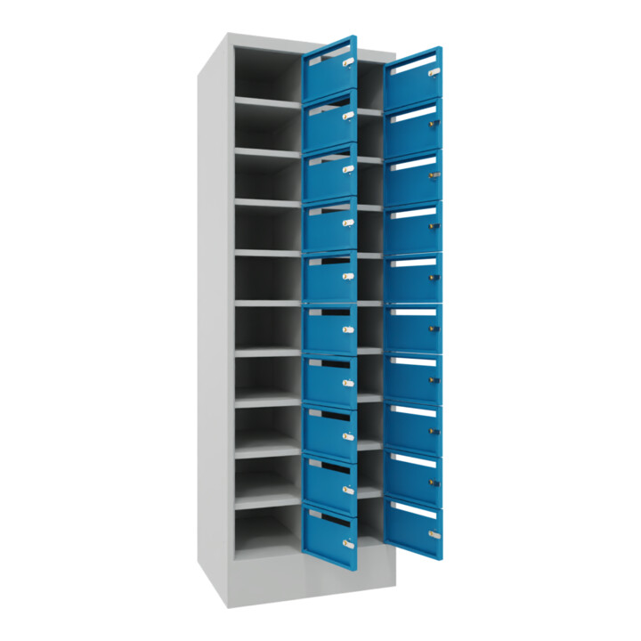 Pavoy Schließfachschrank, 2 x 10 Fächer, Korpus Lichtgrau/ Front Lichtblau