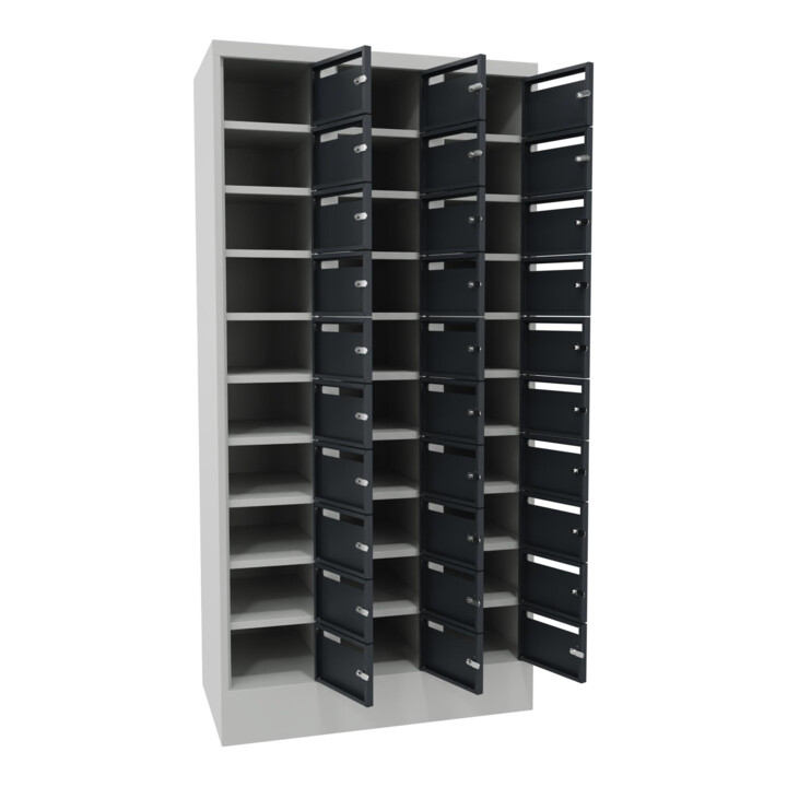 Pavoy Schließfachschrank, 3 x 10 Fächer, Korpus Lichtgrau/ Front Anthrazitgrau