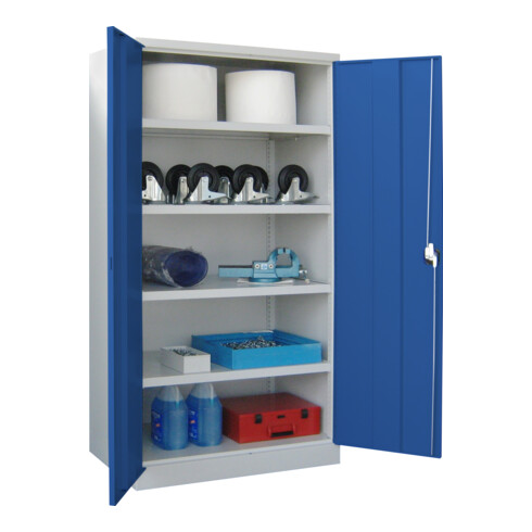 Pavoy Schwerlastschrank 1950x1040x630, 4 Fachböden a 120 kg Traglast, RAL 7035/5010