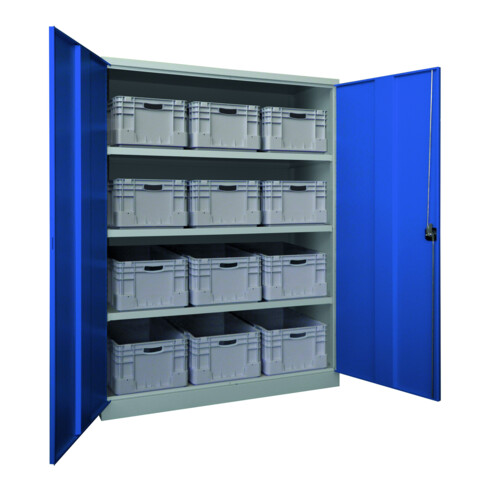 Pavoy Schwerlastschrank 1950x1470x630 Großraum, 4 Fachböden a 120 kg, RAL 7035/5010