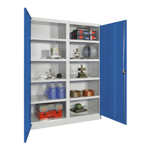 Pavoy Schwerlastschrank 1950x1470x630, Trennwand, 8 Fachböden a 120 kg, RAL 7035/5010